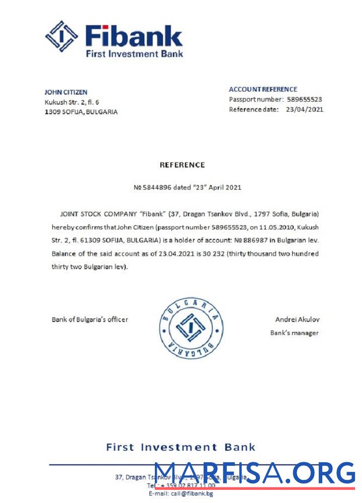 Blank Bulgaria First Investment bank reference example